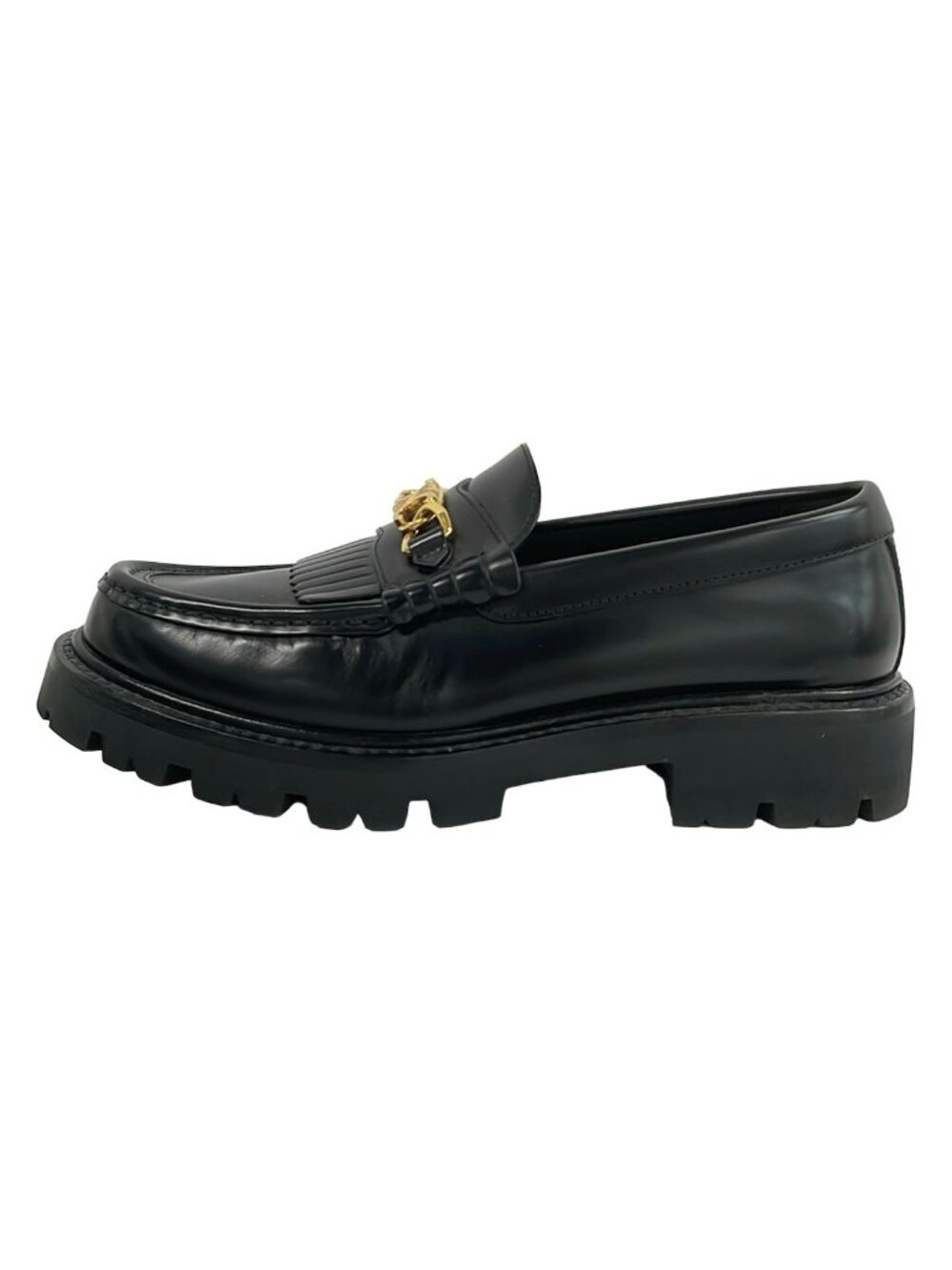 Celine Loafers Black Triomphe Chain Fringe Lug Sole Leather